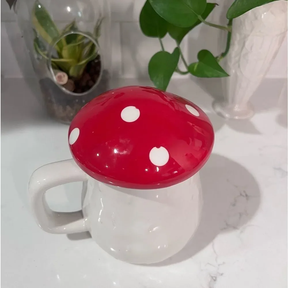 Cozy Cottagecore Goblin Forest Fairy White Ceramic Mushroom Lid Mug